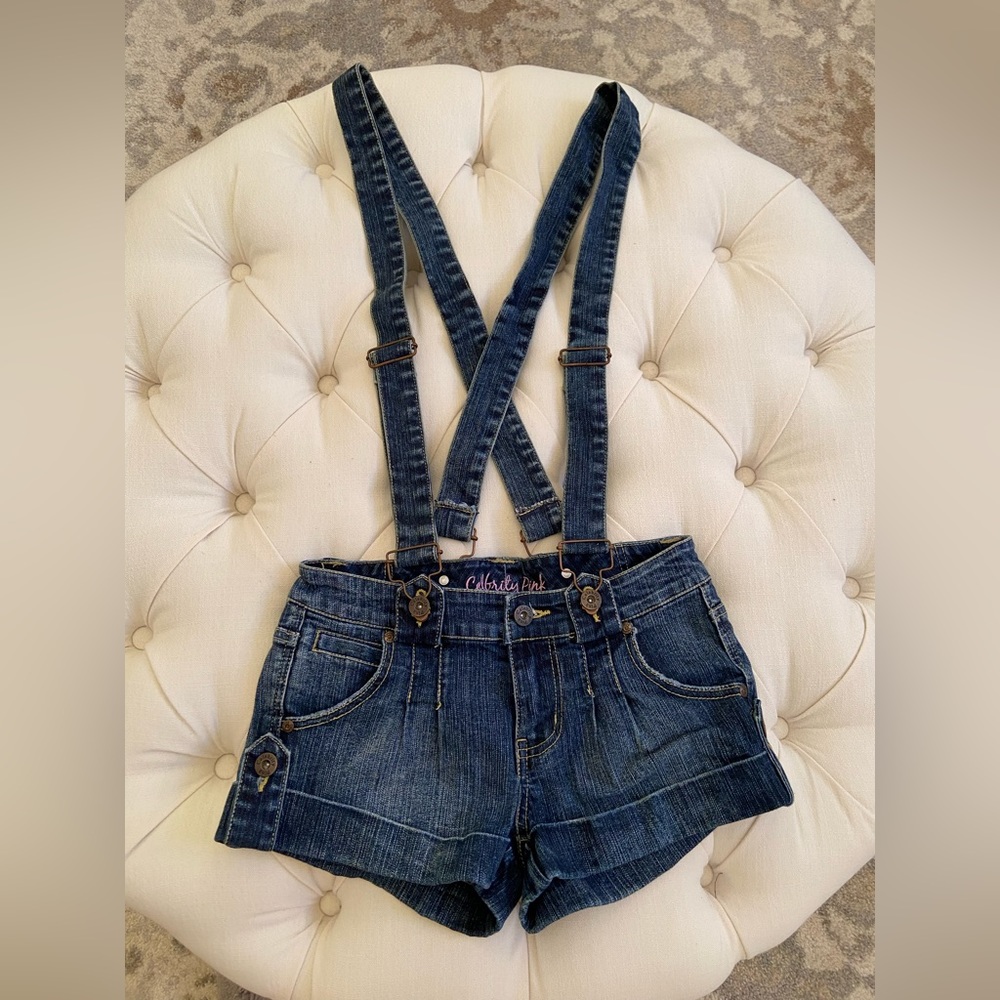 Y2K Vintage Low Rise Denim Shorts Overalls sz XS or 3 juniors